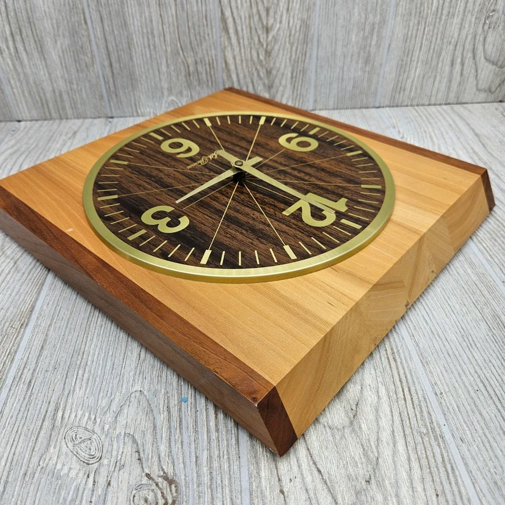 Seth Thomas Satinwood Wall‎ Clock Mid Century Modern Wood Block 2540-000 Vintage